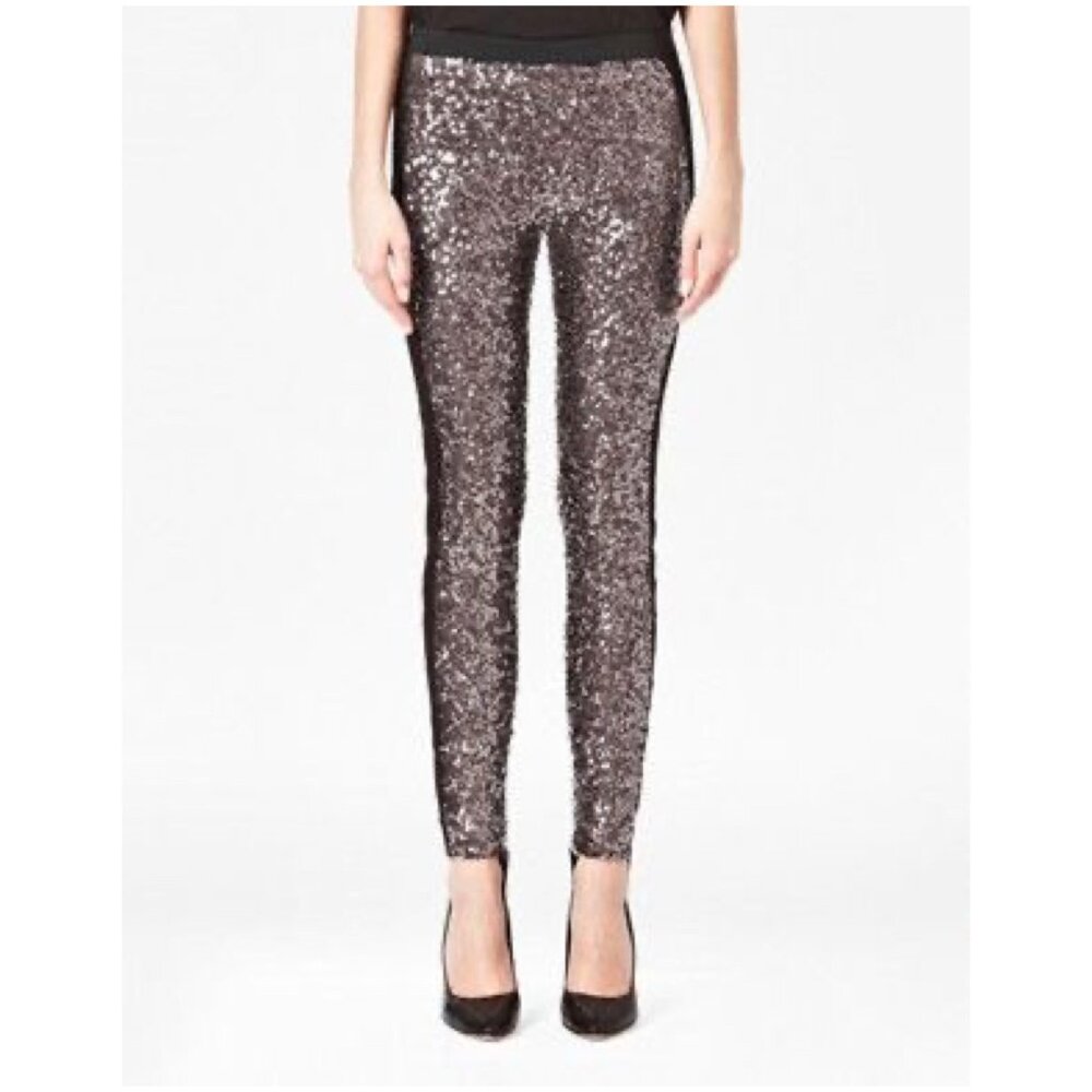 French Connection Sequin Tuxedo Leggings - Pink & Black - US6/UK10